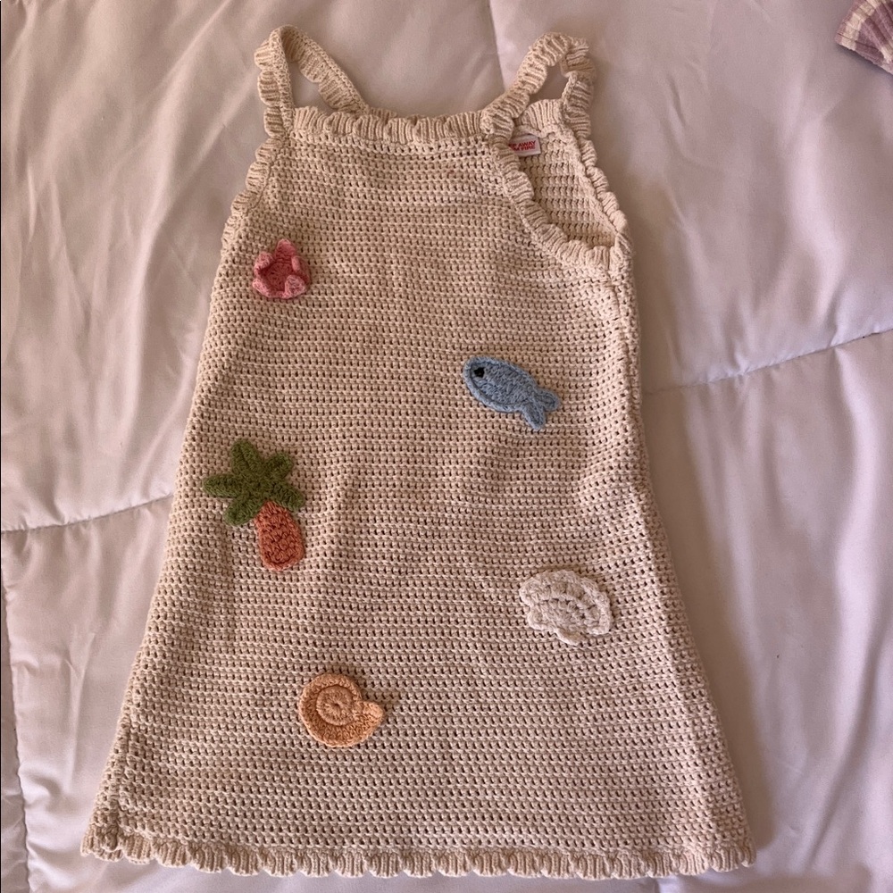 Zara Cream Crochet Dress with Pastel Ocean & Tropical Appliqués